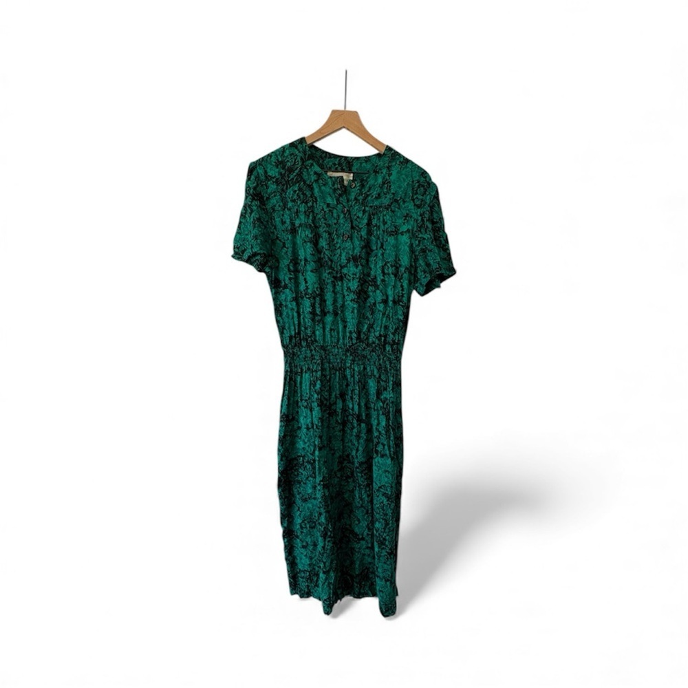 Vintage Willow ridge Green Floral Midi Dress • Drop Waist • Size 12